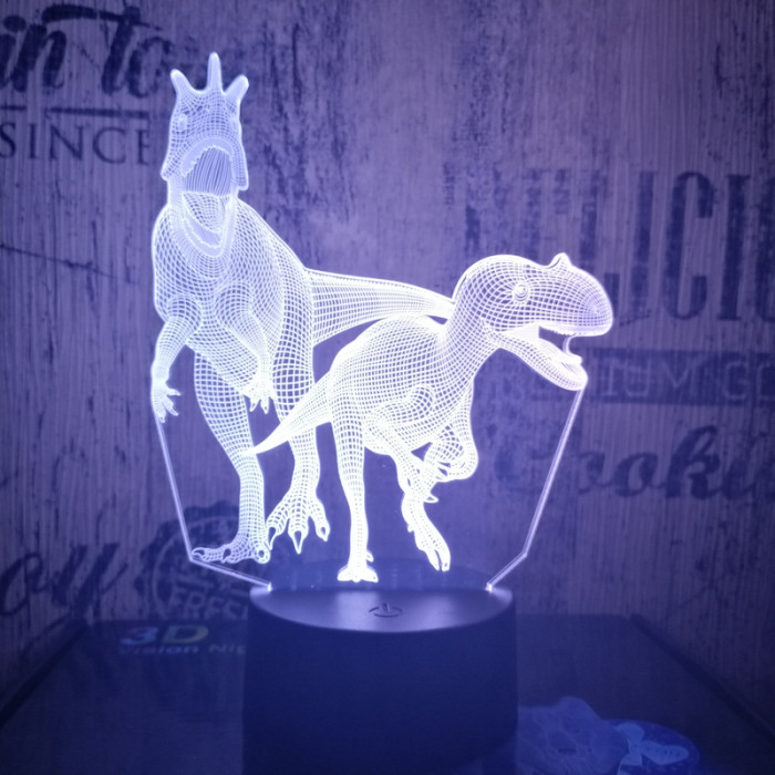 Két dinó raptor 7 színű 3D led lámpa