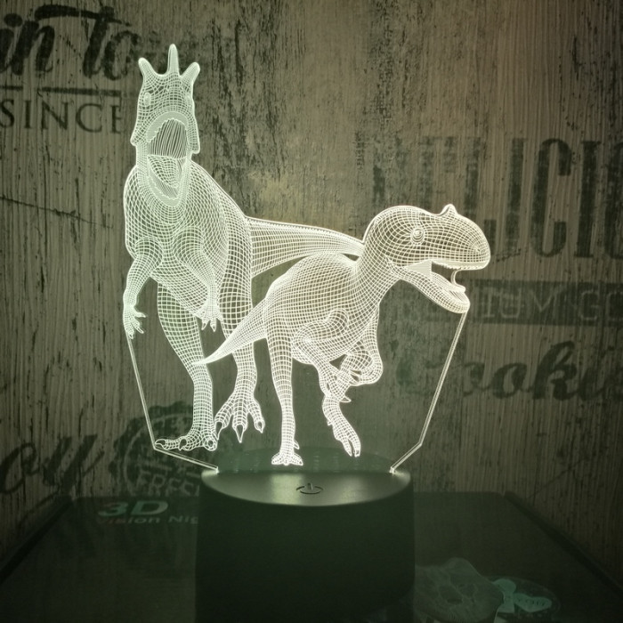 Két dinó raptor 7 színű 3D led lámpa