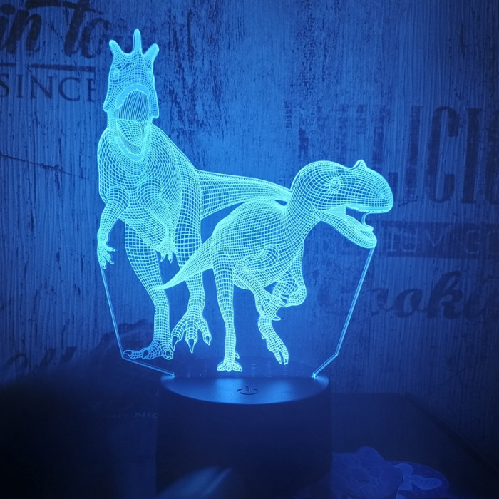 Két dinó raptor 7 színű 3D led lámpa