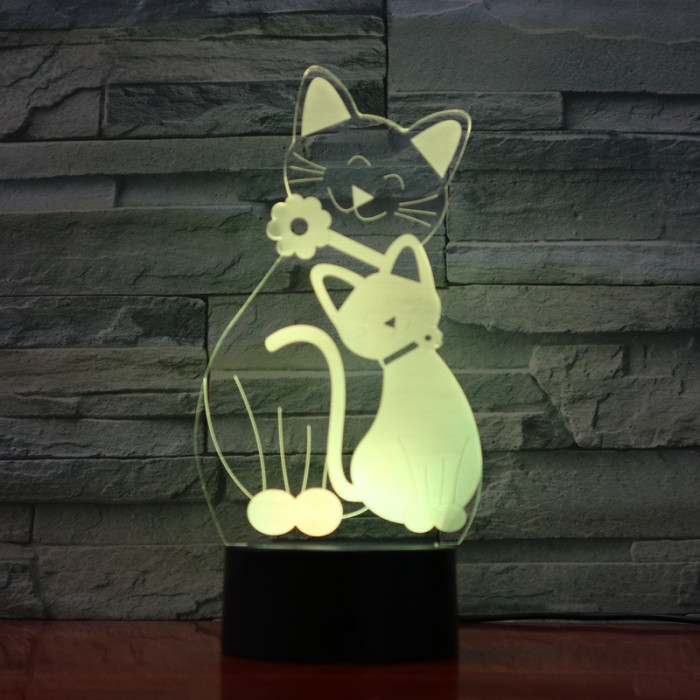 Két Cica 7 színű 3D led lámpa