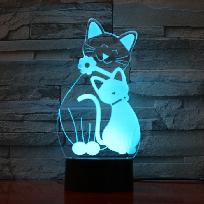 Két Cica 7 színű 3D led lámpa