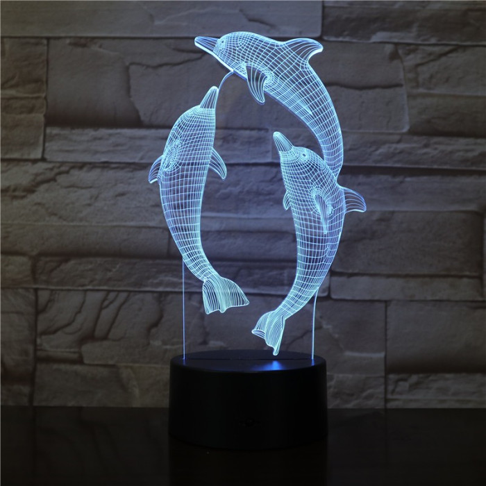 Ugró Delfin 7 színű  3D led lámpa