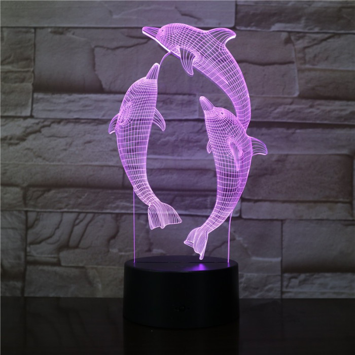 Ugró Delfin 7 színű  3D led lámpa