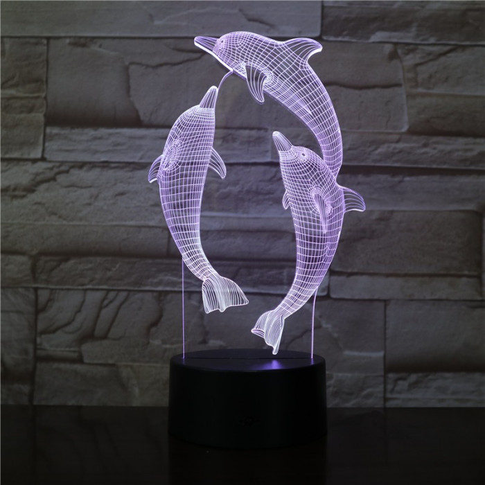 Ugró Delfin 7 színű  3D led lámpa