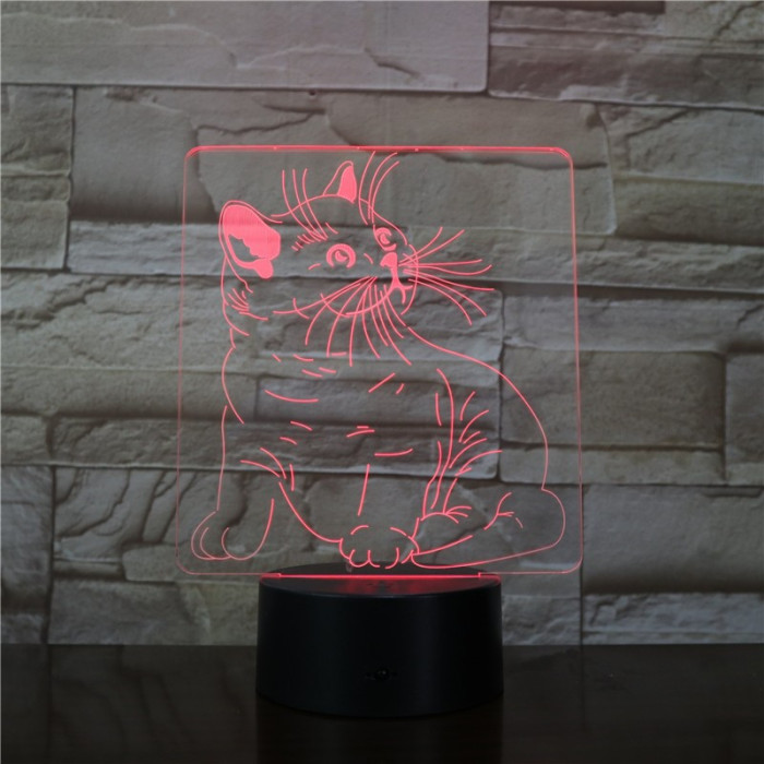 Cica bajszos 3D led lámpa