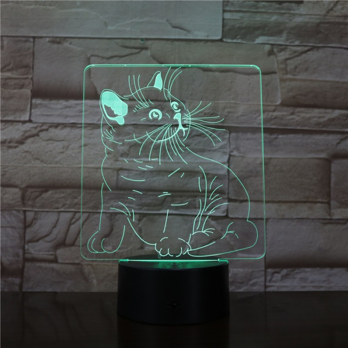 Cica bajszos 3D led lámpa