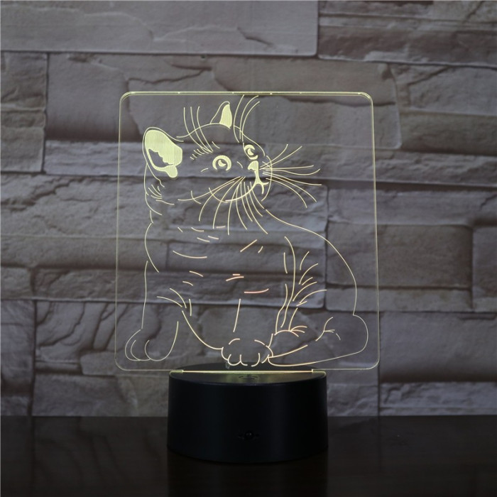 Cica bajszos 3D led lámpa