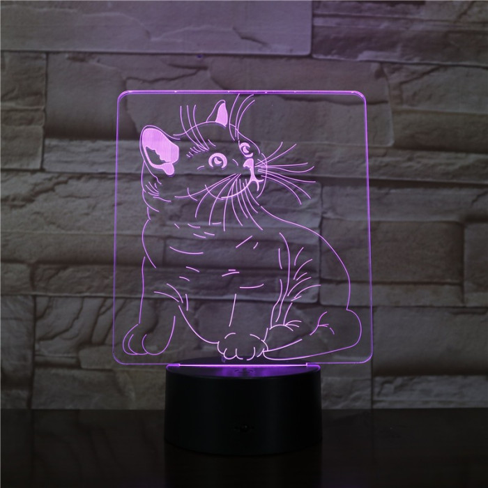 Cica bajszos 3D led lámpa