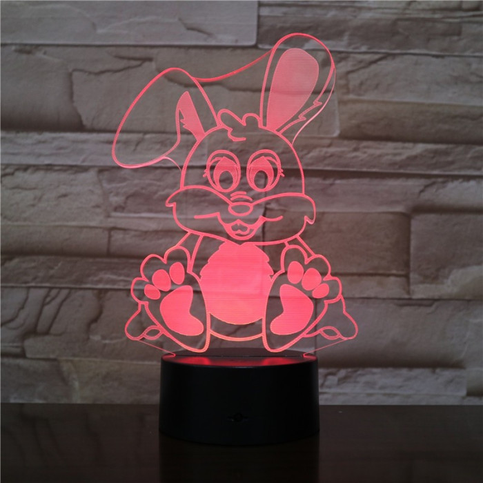 Nyuszi  7 színű 3D led lámpa