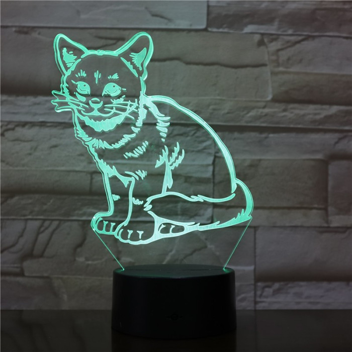 Ülő Cica 7 színű 3D led lámpa