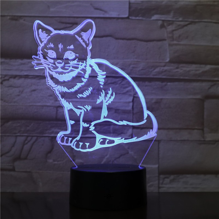 Ülő Cica 7 színű 3D led lámpa