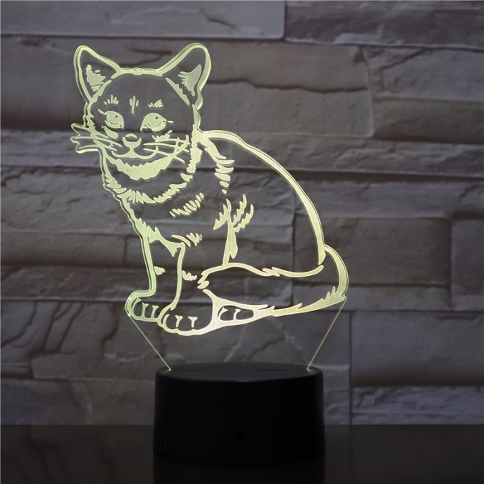 Ülő Cica 7 színű 3D led lámpa