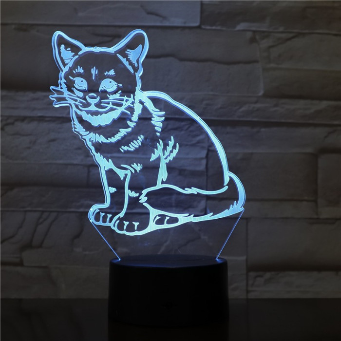 Ülő Cica 7 színű 3D led lámpa