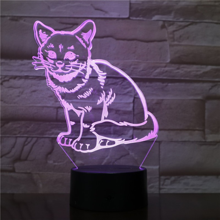 Ülő Cica 7 színű 3D led lámpa