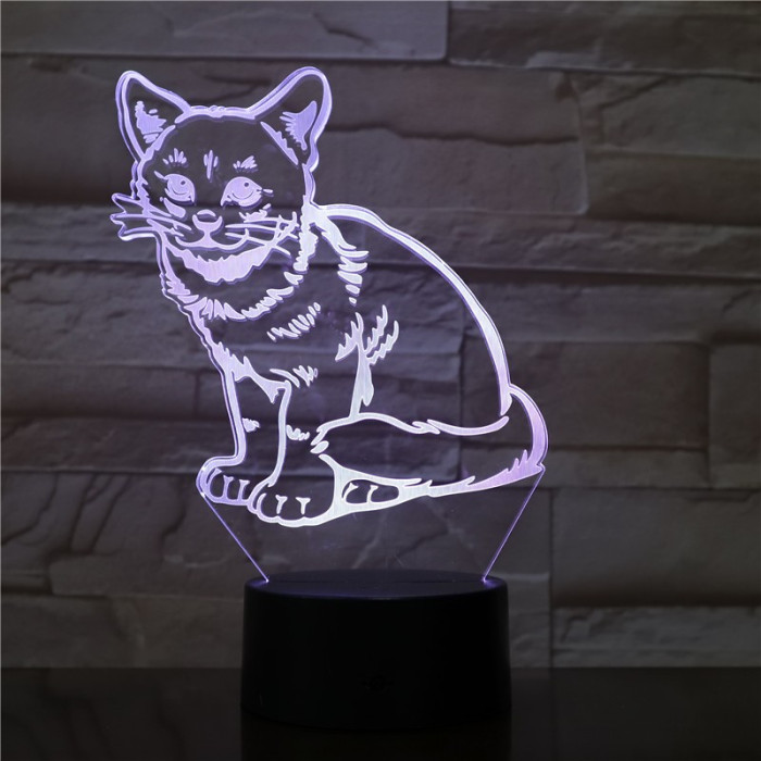 Ülő Cica 7 színű 3D led lámpa