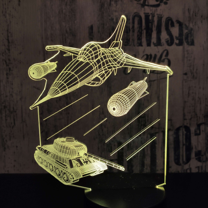 Harci repülő és tank 7 színű 3D led lámpa