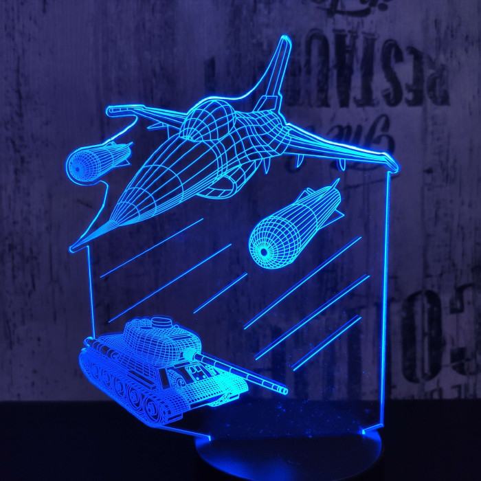 Harci repülő és tank 7 színű 3D led lámpa