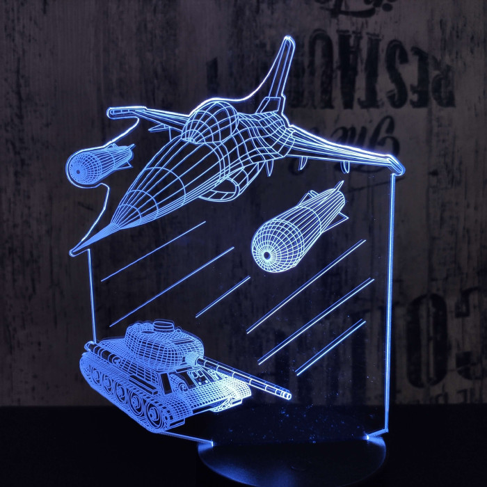Harci repülő és tank 7 színű 3D led lámpa