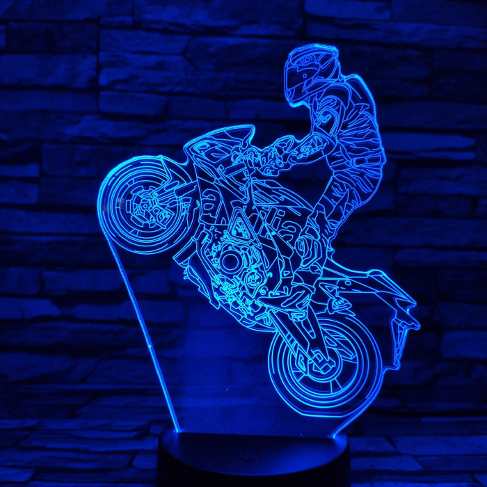 Egykerekező Motoros 7 szinű  3D led lámpa