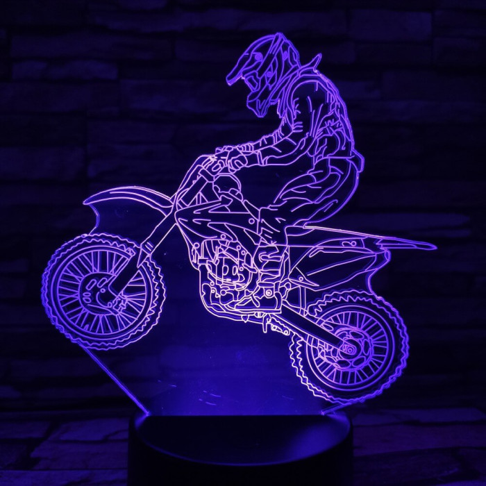 Egykerekező Motoros ember 7 szinű  3D led lámpa