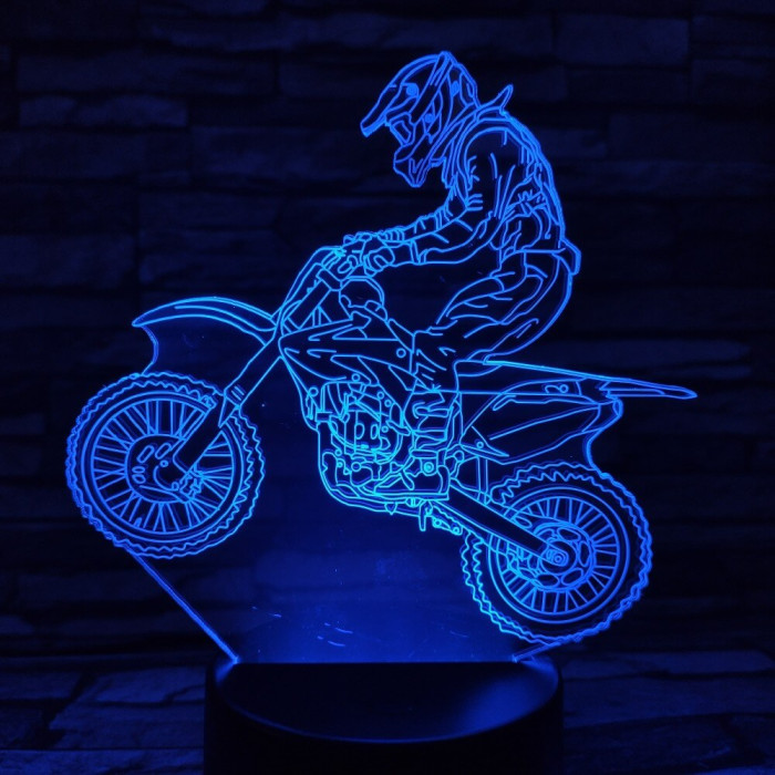 Egykerekező Motoros ember 7 szinű  3D led lámpa