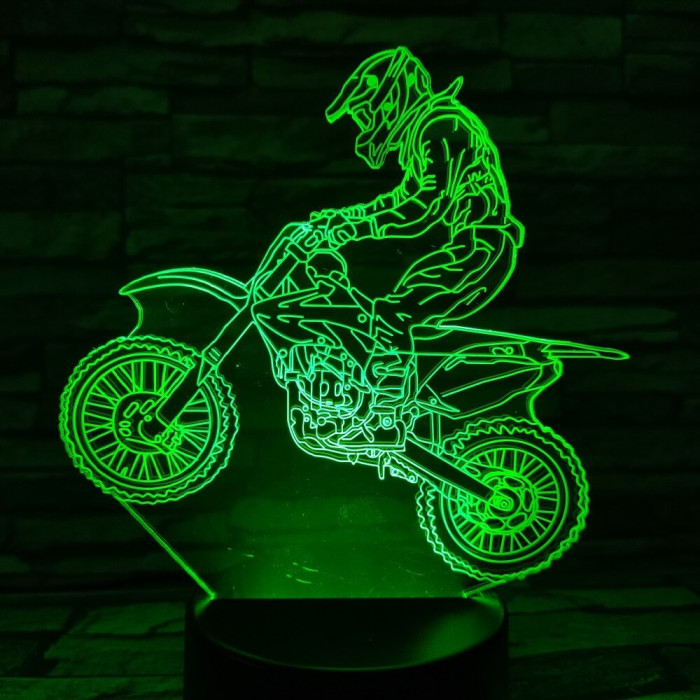 Egykerekező Motoros ember 7 szinű  3D led lámpa