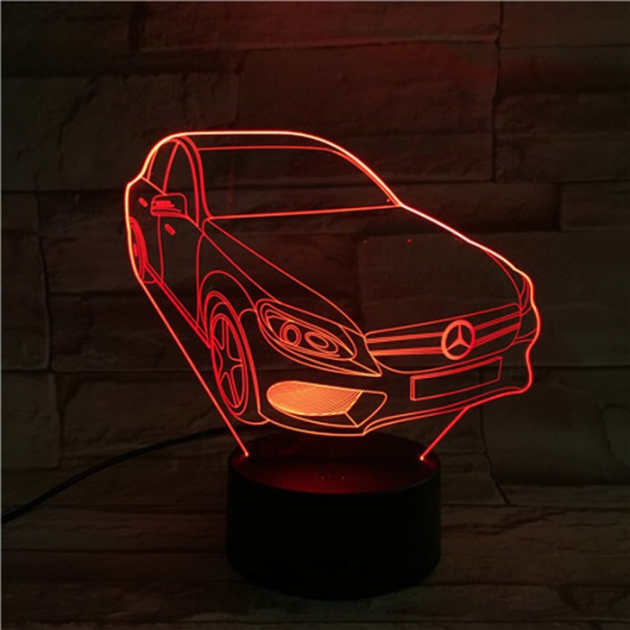 Mercedes Autó 7 színű 3D led lámpa