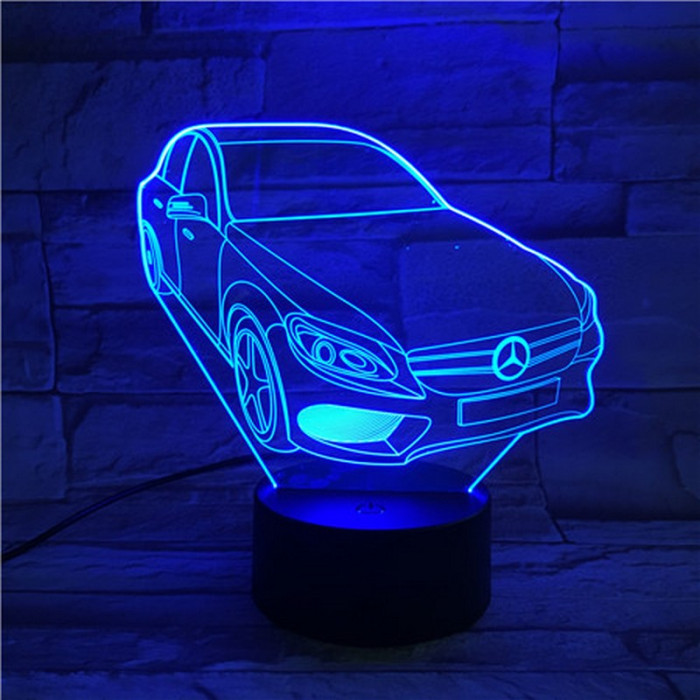 Mercedes Autó 7 színű 3D led lámpa