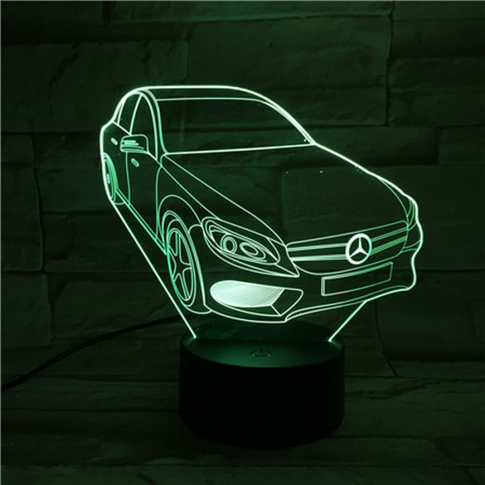 Mercedes Autó 7 színű 3D led lámpa