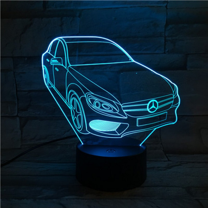 Mercedes Autó 7 színű 3D led lámpa