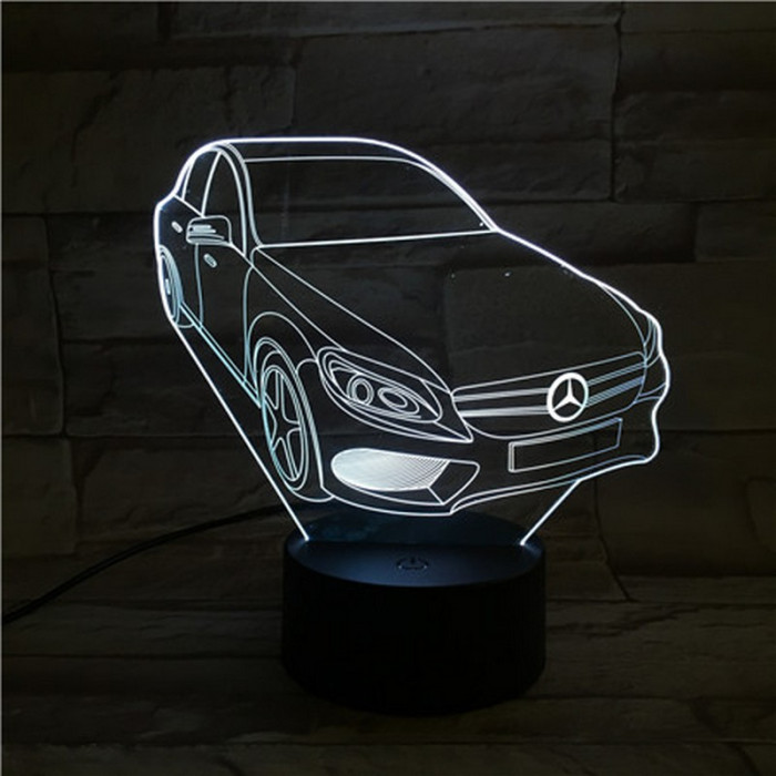 Mercedes Autó 7 színű 3D led lámpa