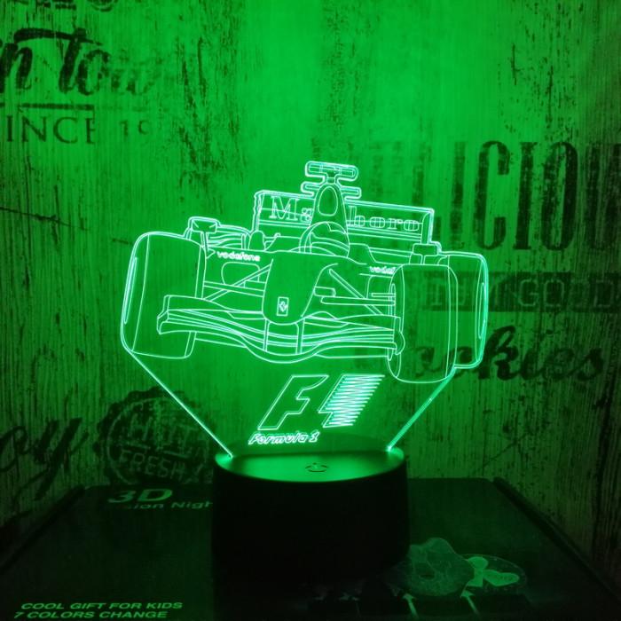Forma 1 autó 7 színű 3D led lámpa