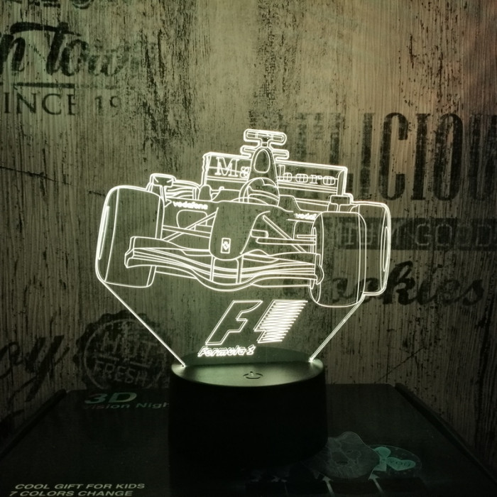Forma 1 autó 7 színű 3D led lámpa
