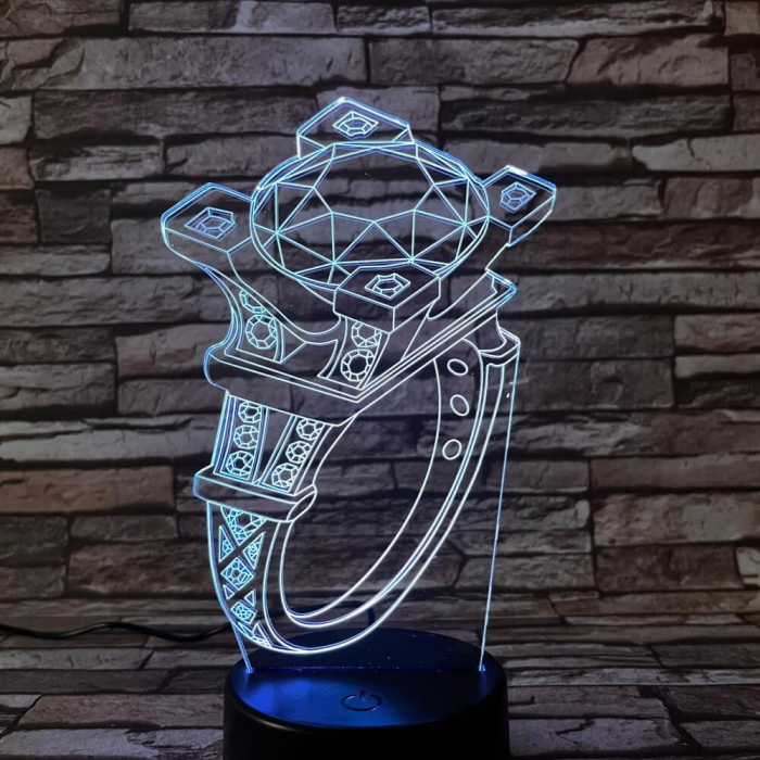 Gyűrű  köves  7 színű 3D led lámpa