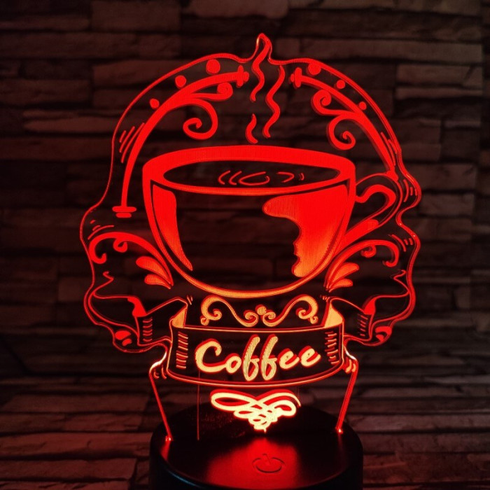 Kávé illat 7 színű 3D led lámpa