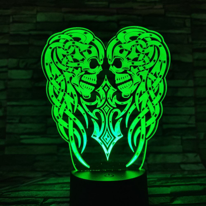 Koponya angyalszárny 7 színű 3D led lámpa