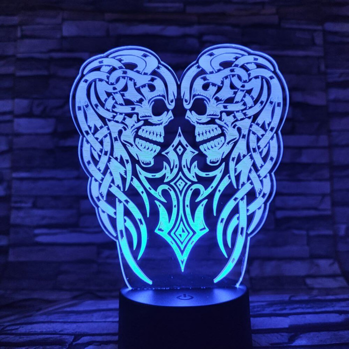 Koponya angyalszárny 7 színű 3D led lámpa