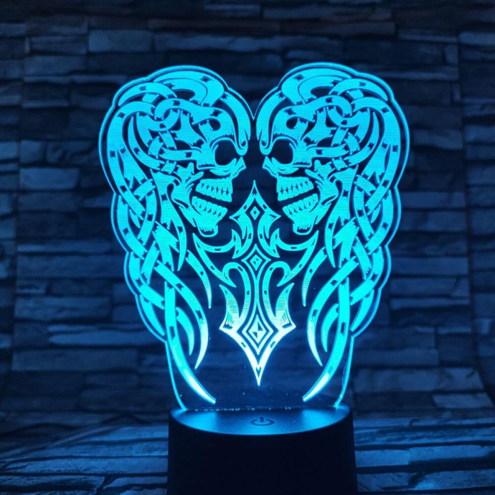 Koponya angyalszárny 7 színű 3D led lámpa