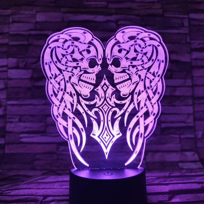 Koponya angyalszárny 7 színű 3D led lámpa