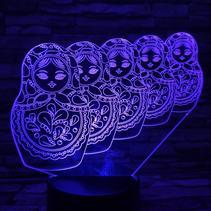 Matrjoska baba 7 színű 3D led lámpa