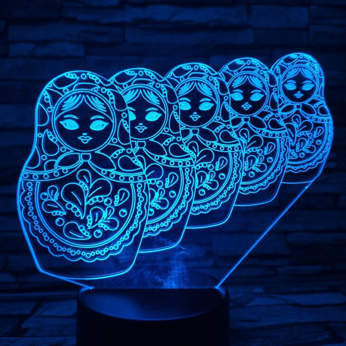 Matrjoska baba 7 színű 3D led lámpa