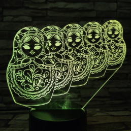 Matrjoska baba 7 színű 3D led lámpa