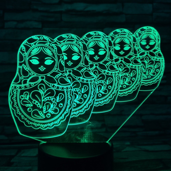 Matrjoska baba 7 színű 3D led lámpa