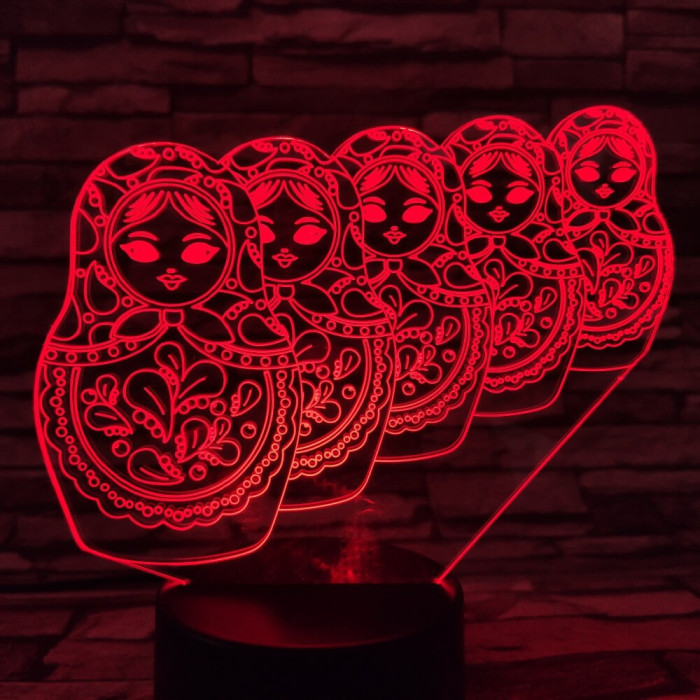 Matrjoska baba 7 színű 3D led lámpa