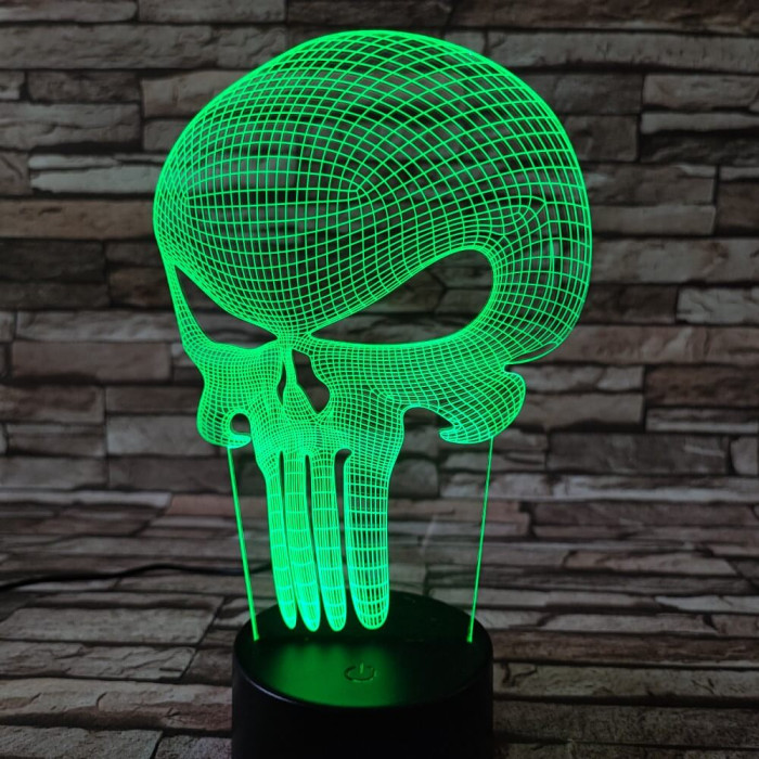 Koponya Punisher 7 színű 3D led lámpa
