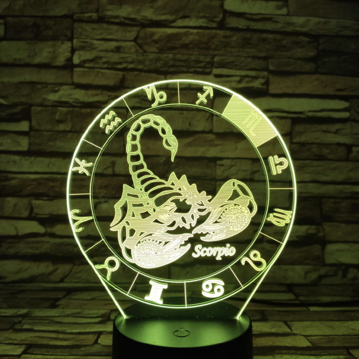 Skorpió Horoszkóp 7 színű 3D led lámpa