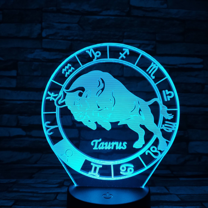 Bika Horoszkóp 7 színű 3D led lámpa