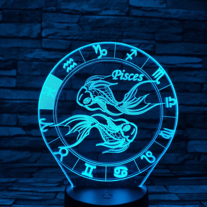 Halak Horoszkóp 7 színű 3D led lámpa