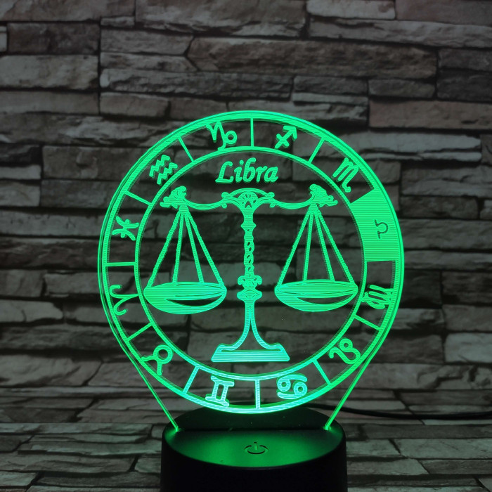 Mérleg Horoszkóp 7 színű 3D led lámpa