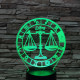 Mérleg Horoszkóp 7 színű 3D led lámpa